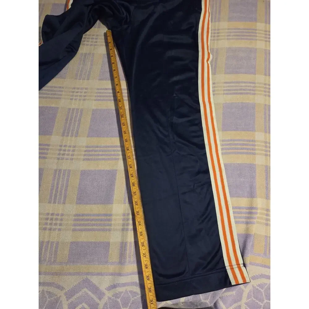 Vintage 70s Adidas Track Pants USA Made Blue Orange Pleated Large Trefoil Warmup